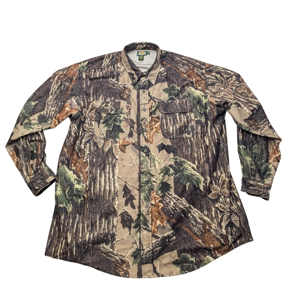 Cabelas Hunting Shirt Mens 3XL Tall Brown Camo Fleece Button Down Long Sleeve